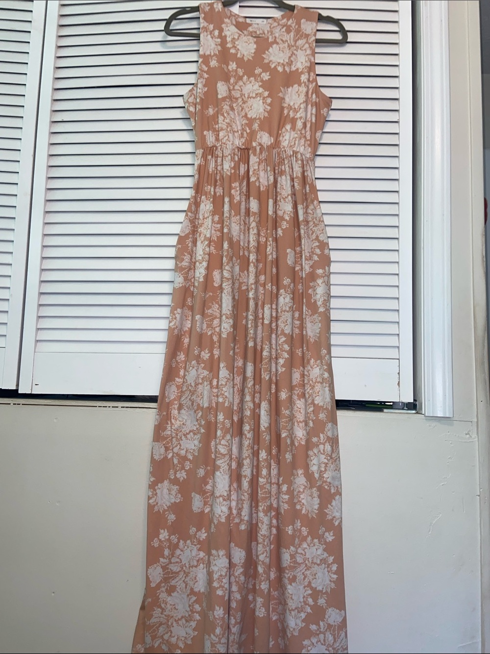 Reb & J Sleeveless Maxi Dress Womans L Peach/Cream Empire Waist USA Cottagecore